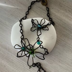 Handcrafted Bronze Stella Candente Necklace with Blue & Green Glass Stones.